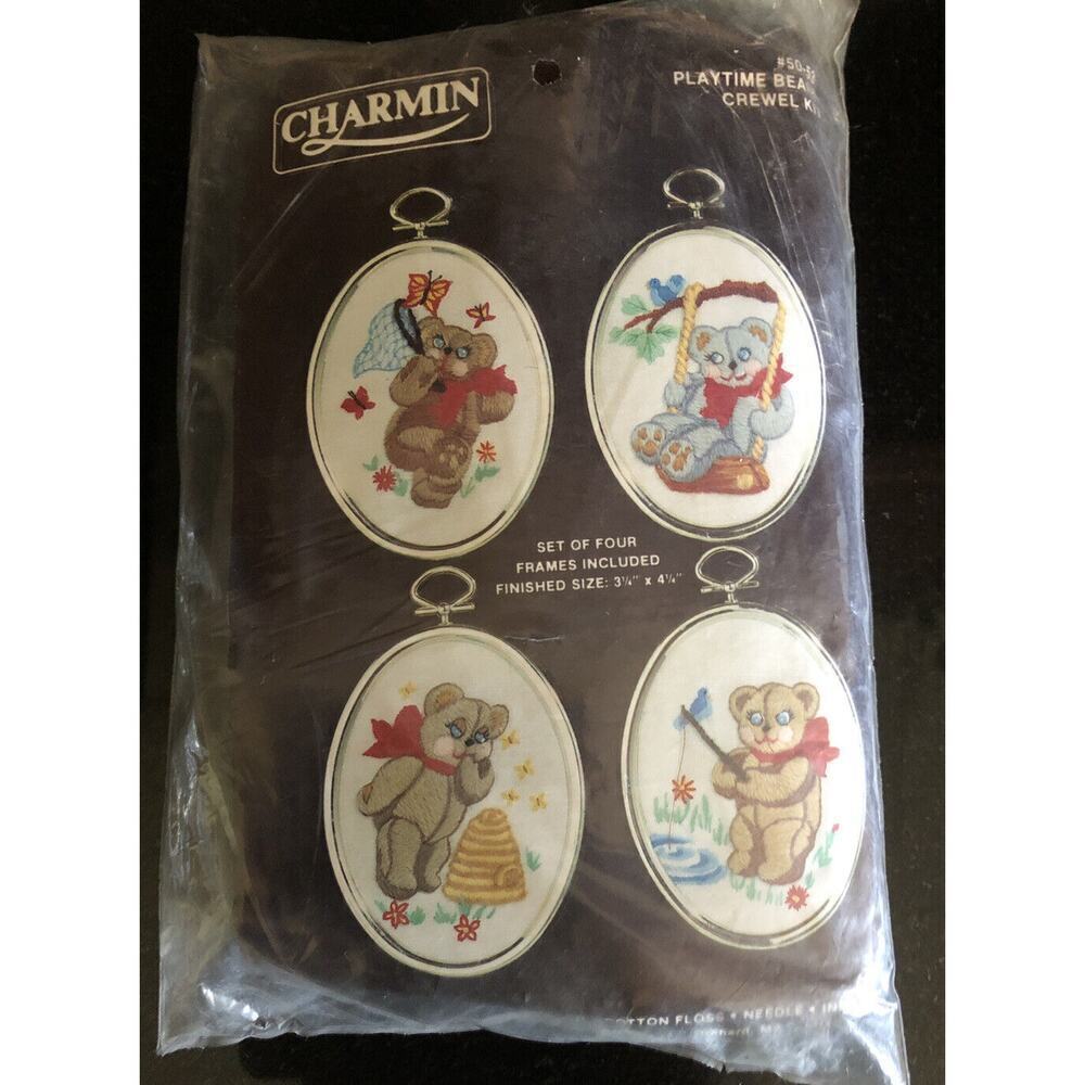 Charmin Playtime Bears Crewel Embroidery Kit #50-53 Frames Included
